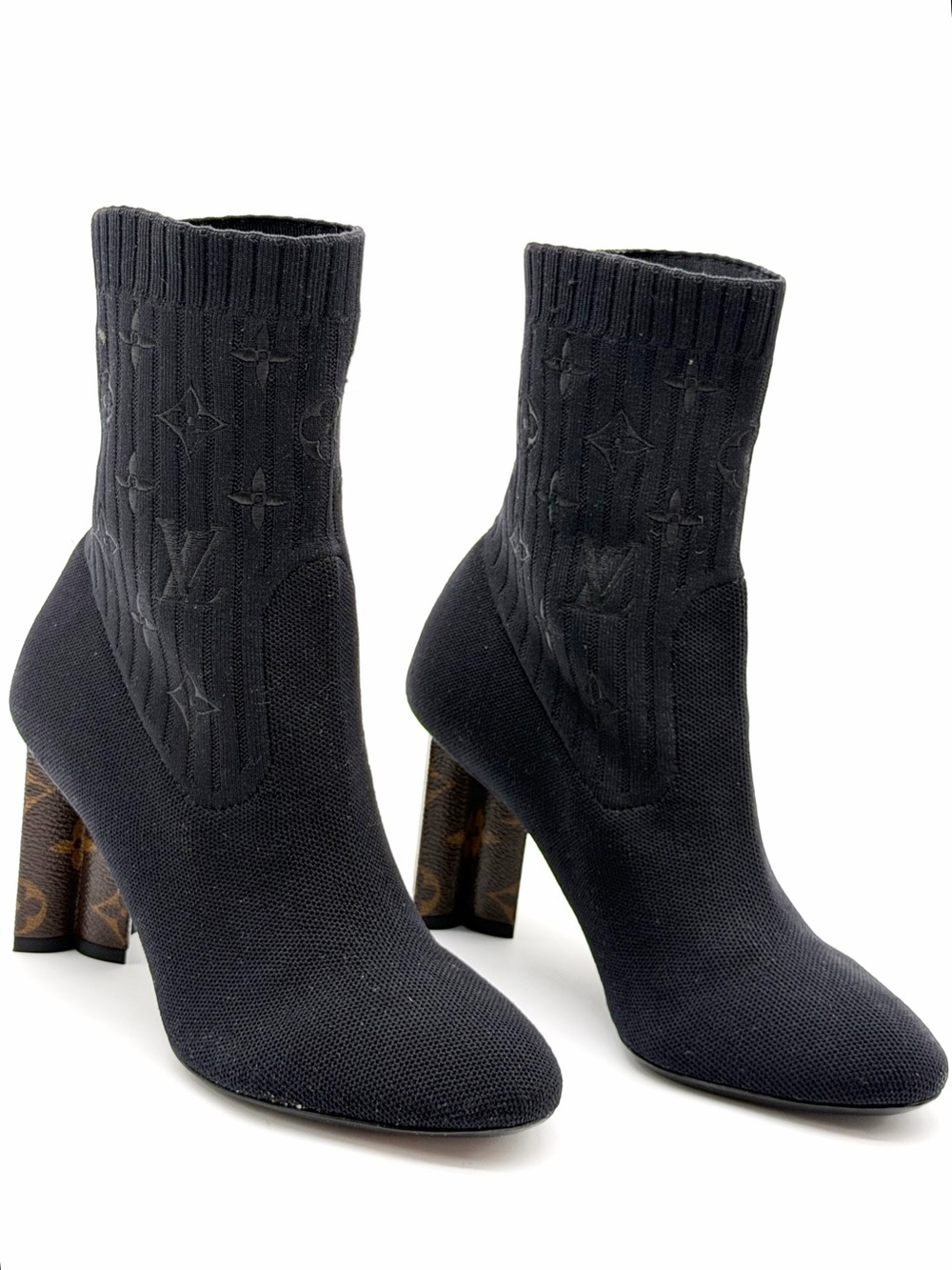LOUIS VUITTON Monogram Stretch Fabric Silhouette Ankle Boots Black EU 37.5 US7.5